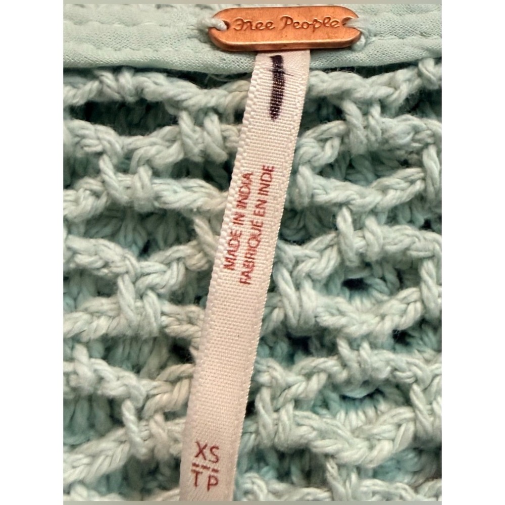 Free People Lily Crochet Cropped Spread Collar Button Down Top Aqua Blue XS - Picture 6 of 7